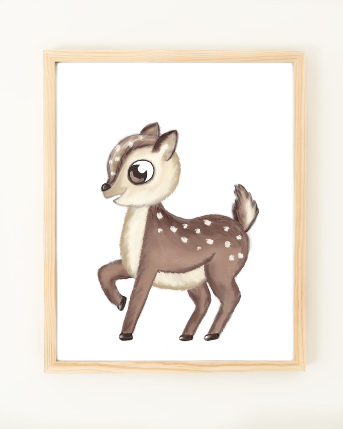 Framed hand drawn woodland nursery decor wall art poster cute deer baby animal 