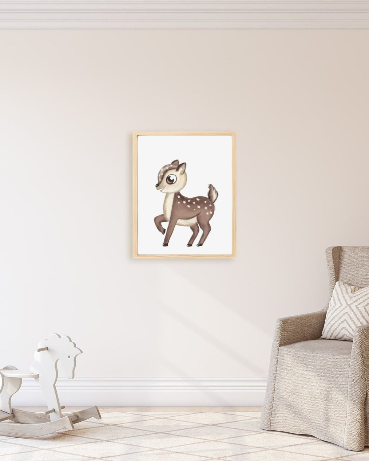 Framed example hand drawn woodland nursery decor wall art poster cute deer baby animal 
