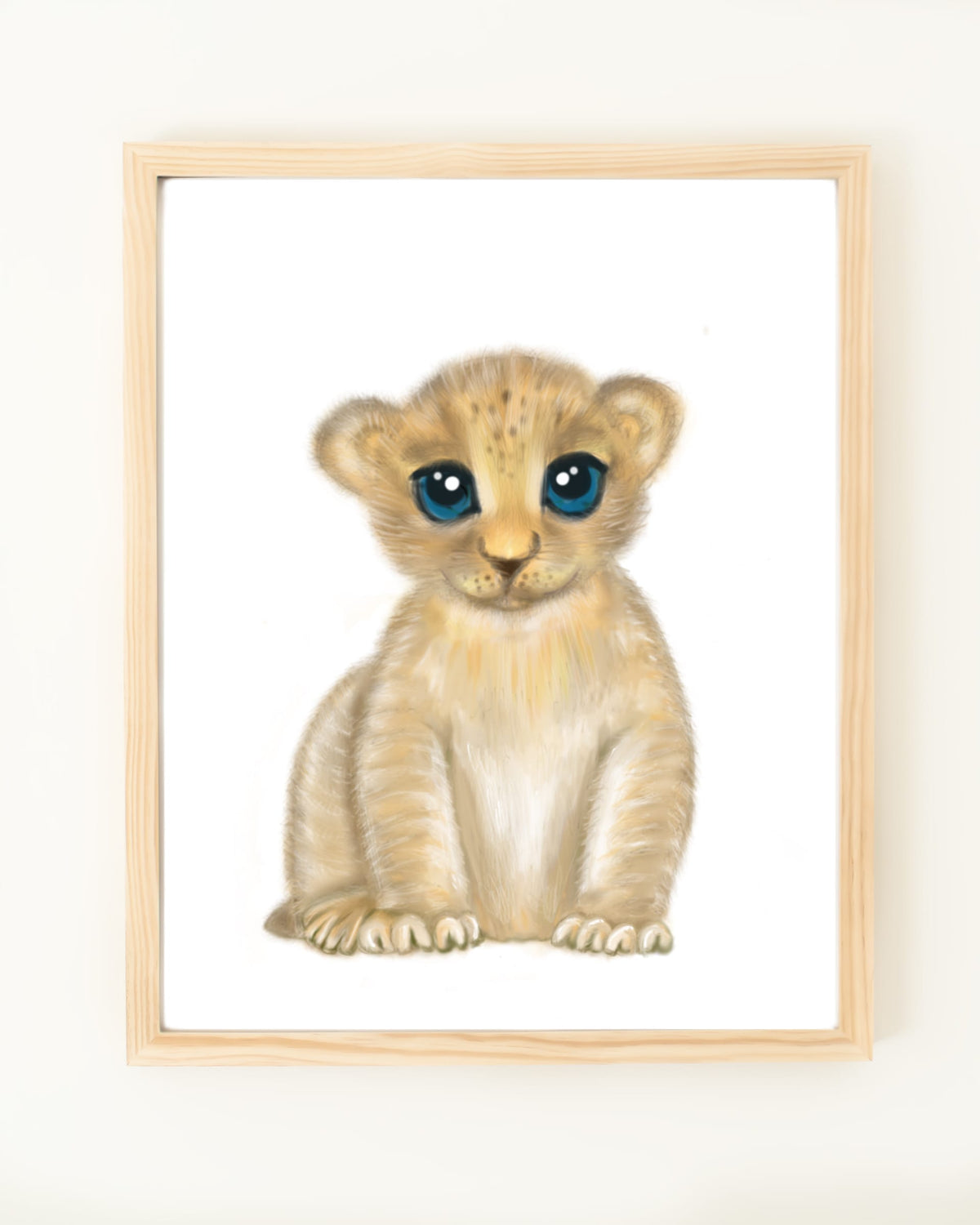 Framed hand drawn safari nursery decor wall art poster cute lion cub baby animal 