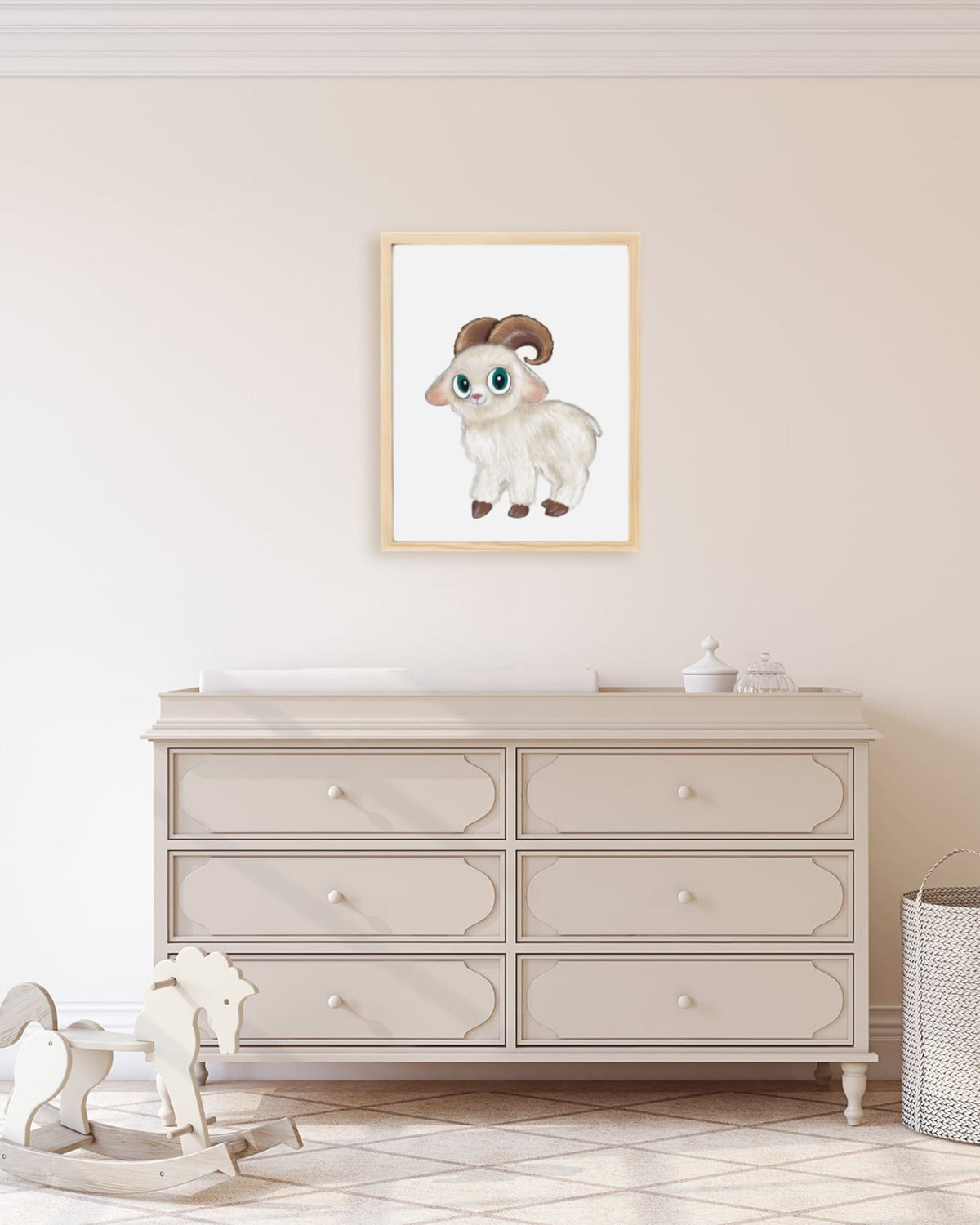 Framed example hand drawn nursery decor wall art poster cute baby sheep farm animal