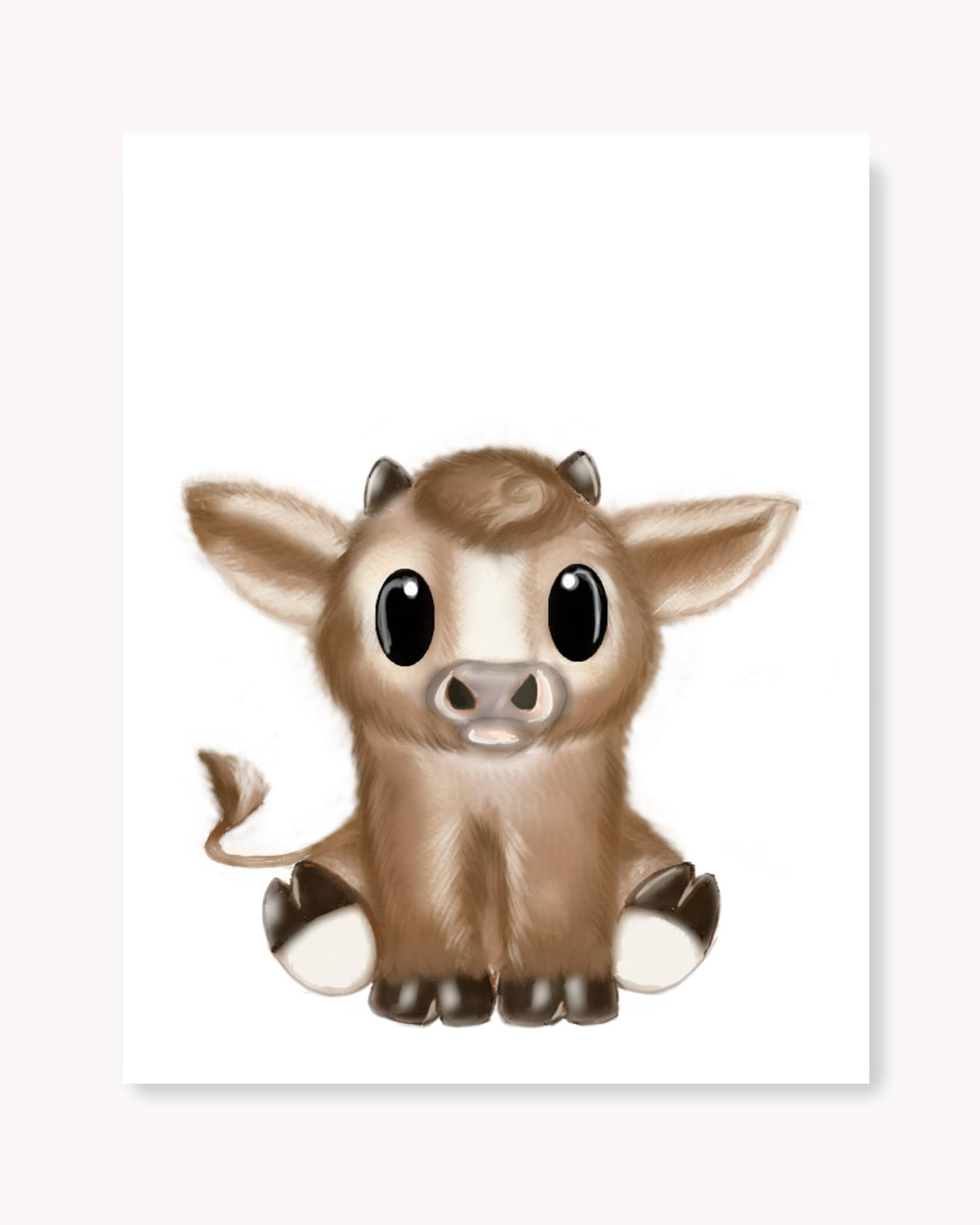 Hand drawn nursery decor wall art poster cute baby bull farm animal