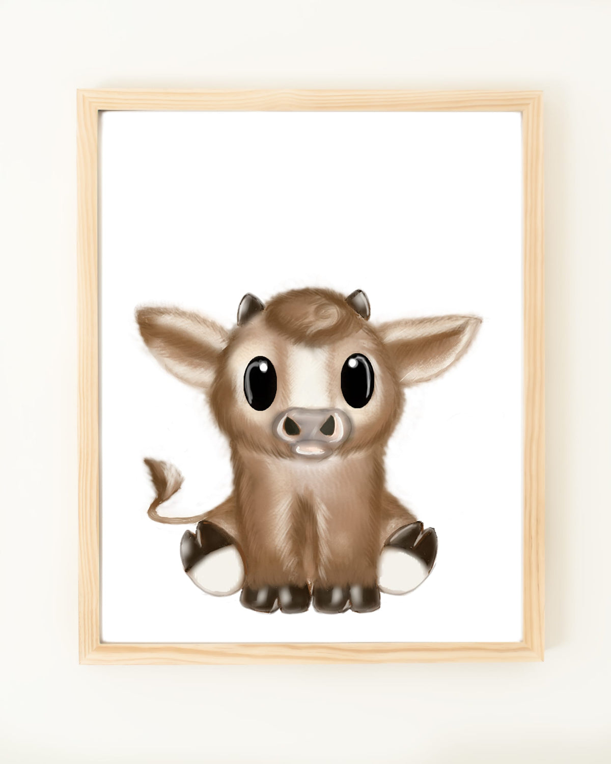 Framed hand drawn nursery decor wall art poster cute baby bull farm animal