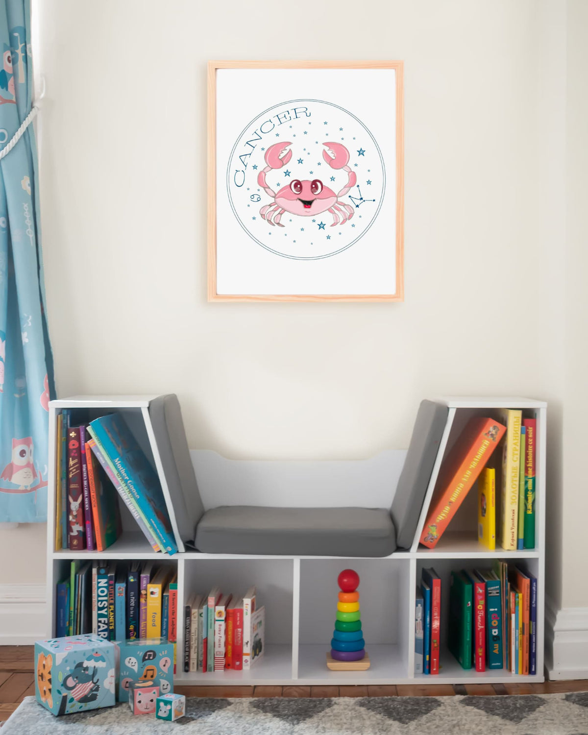 Framed example hand drawn stars zodiac nursery wall art poster Cancer cute baby animal sea crab