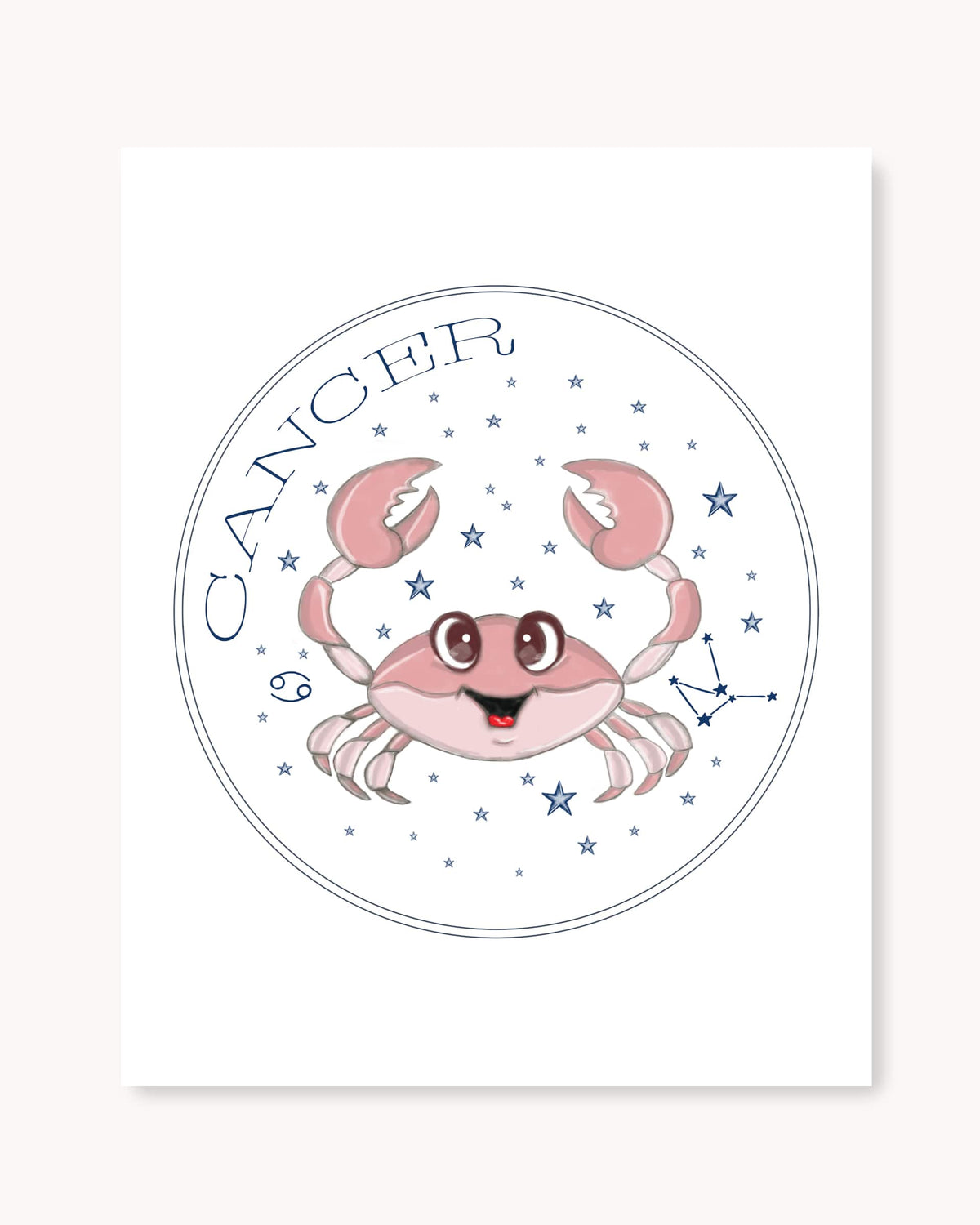 Hand drawn stars zodiac nursery decor wall art poster Cancer cute baby animal sea crab