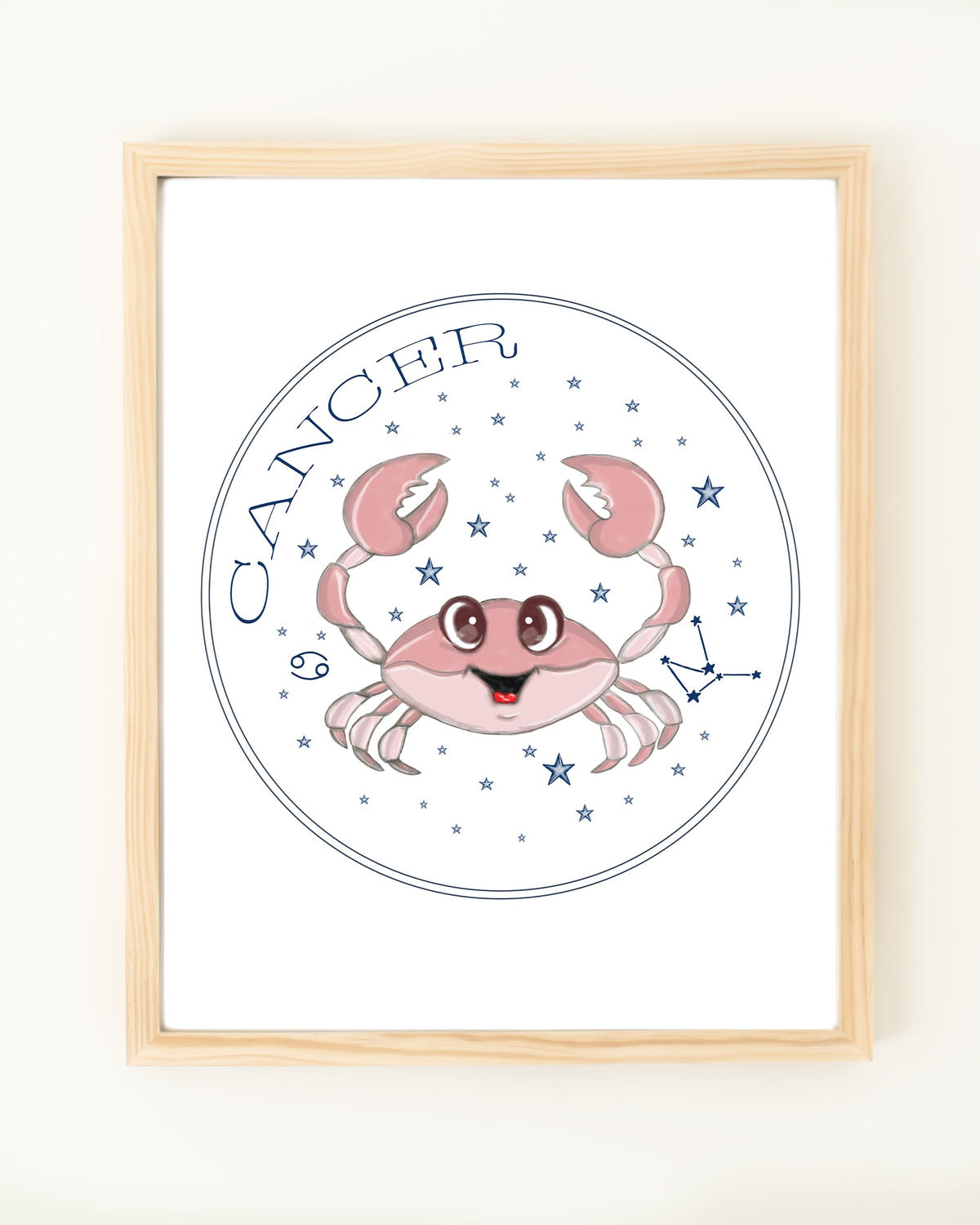 Framed hand drawn stars zodiac nursery decor wall art poster Cancer cute baby animal sea crab