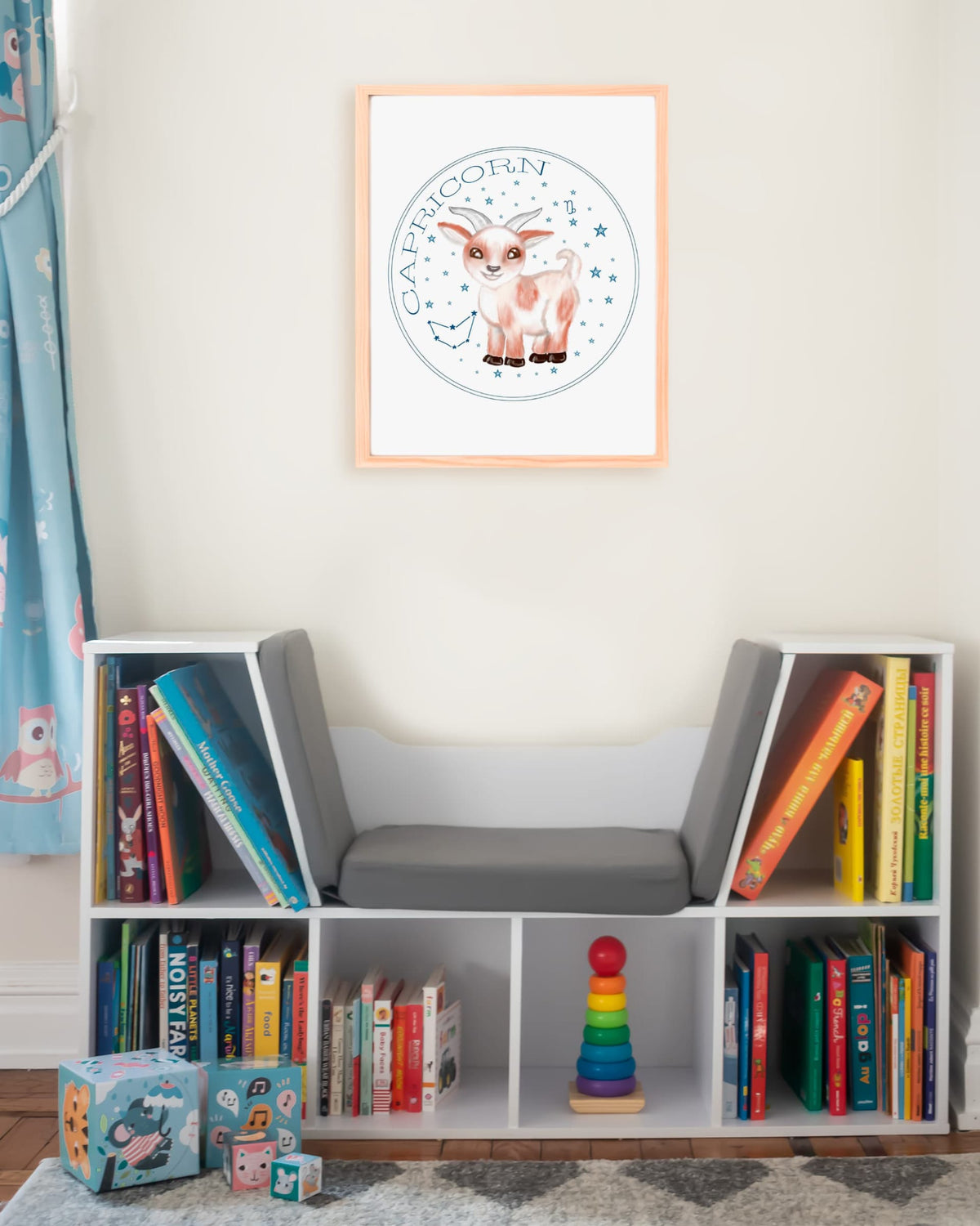 Framed example hand drawn stars zodiac nursery wall art poster Capricorn cute baby animal farm goat