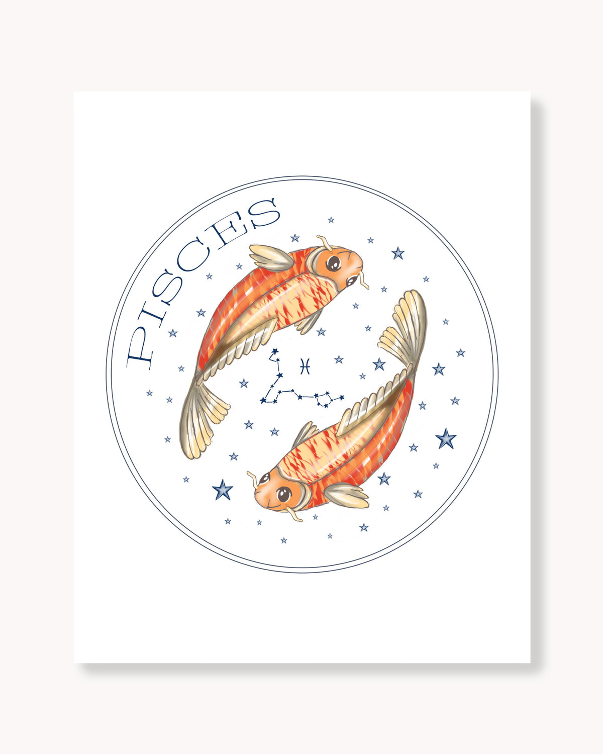 Hand drawn stars zodiac nursery decor wall art poster Pisces cute baby gold fish