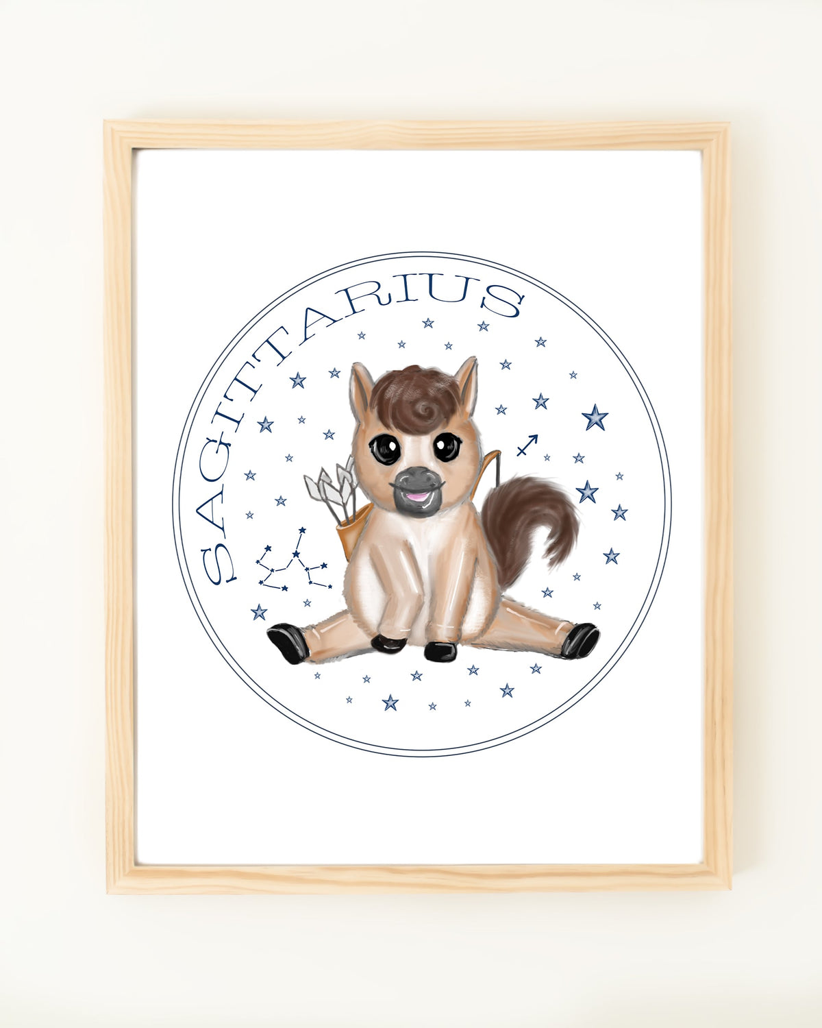 Framed hand drawn stars zodiac nursery decor wall art poster Sagittarius cute farm animal baby horse