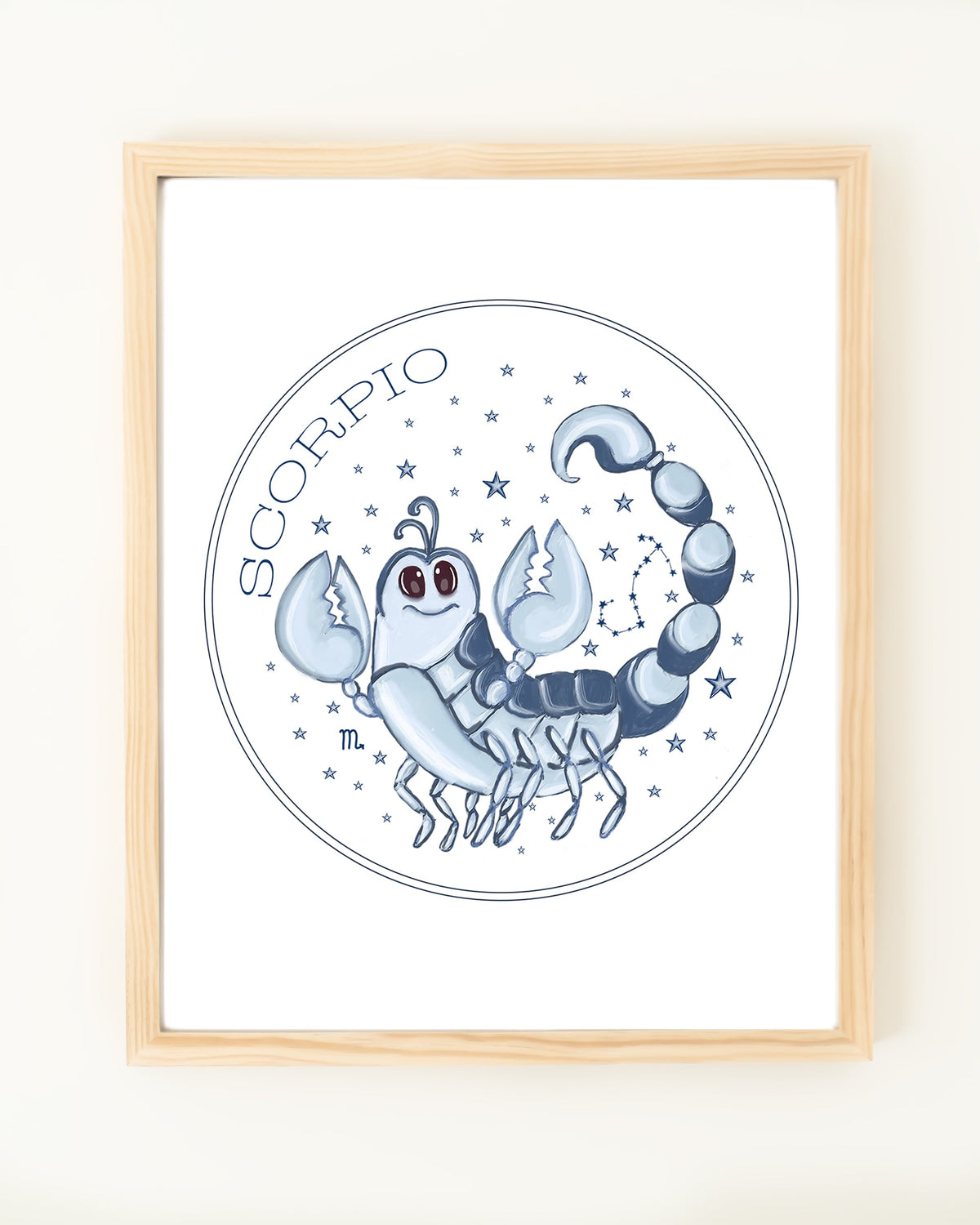 Framed hand drawn stars zodiac nursery decor wall art poster Scorpio cute baby animal scorpion 
