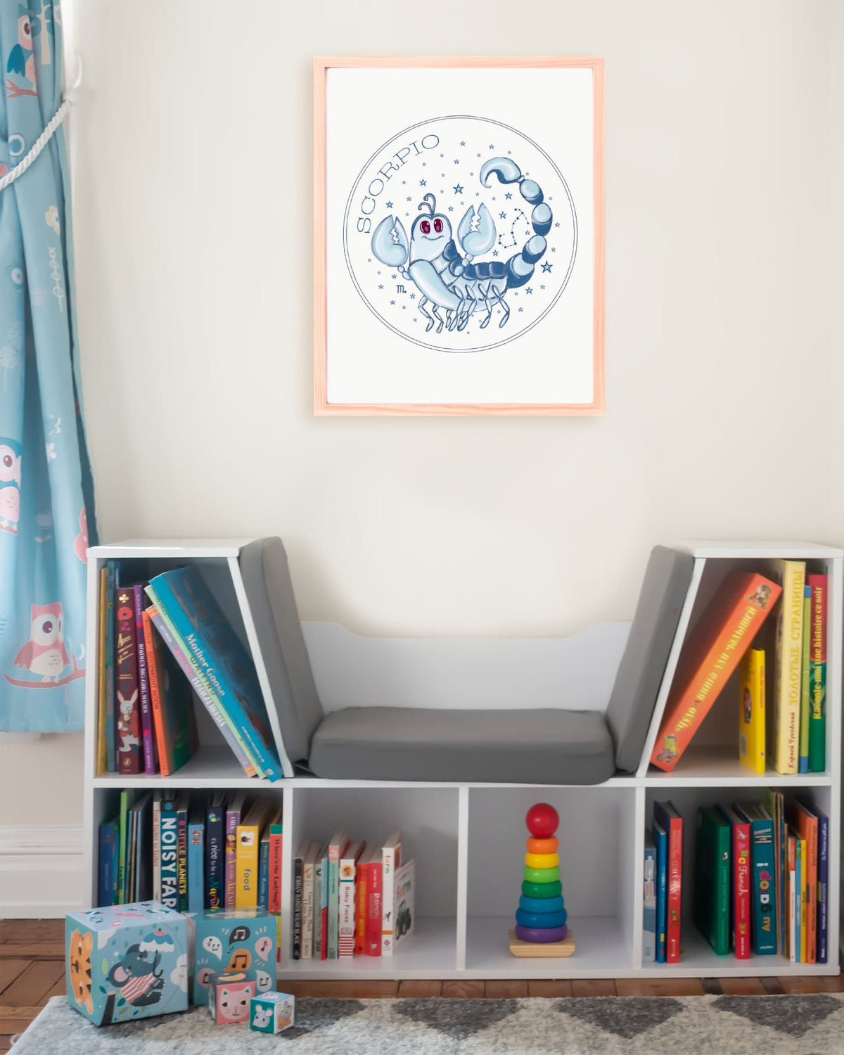 Framed example hand drawn stars zodiac nursery decor wall art poster Scorpio cute baby animal scorpion 