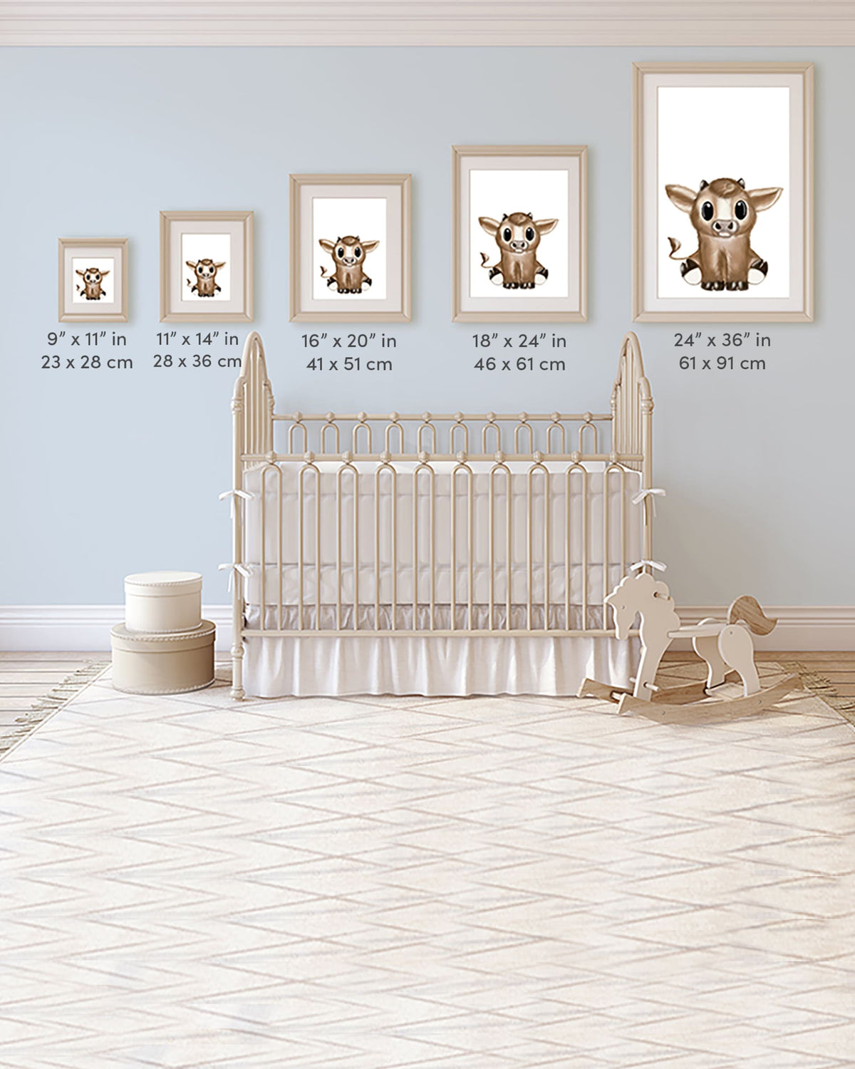 Nursery decor hand drawn baby animal wall art poster framed example