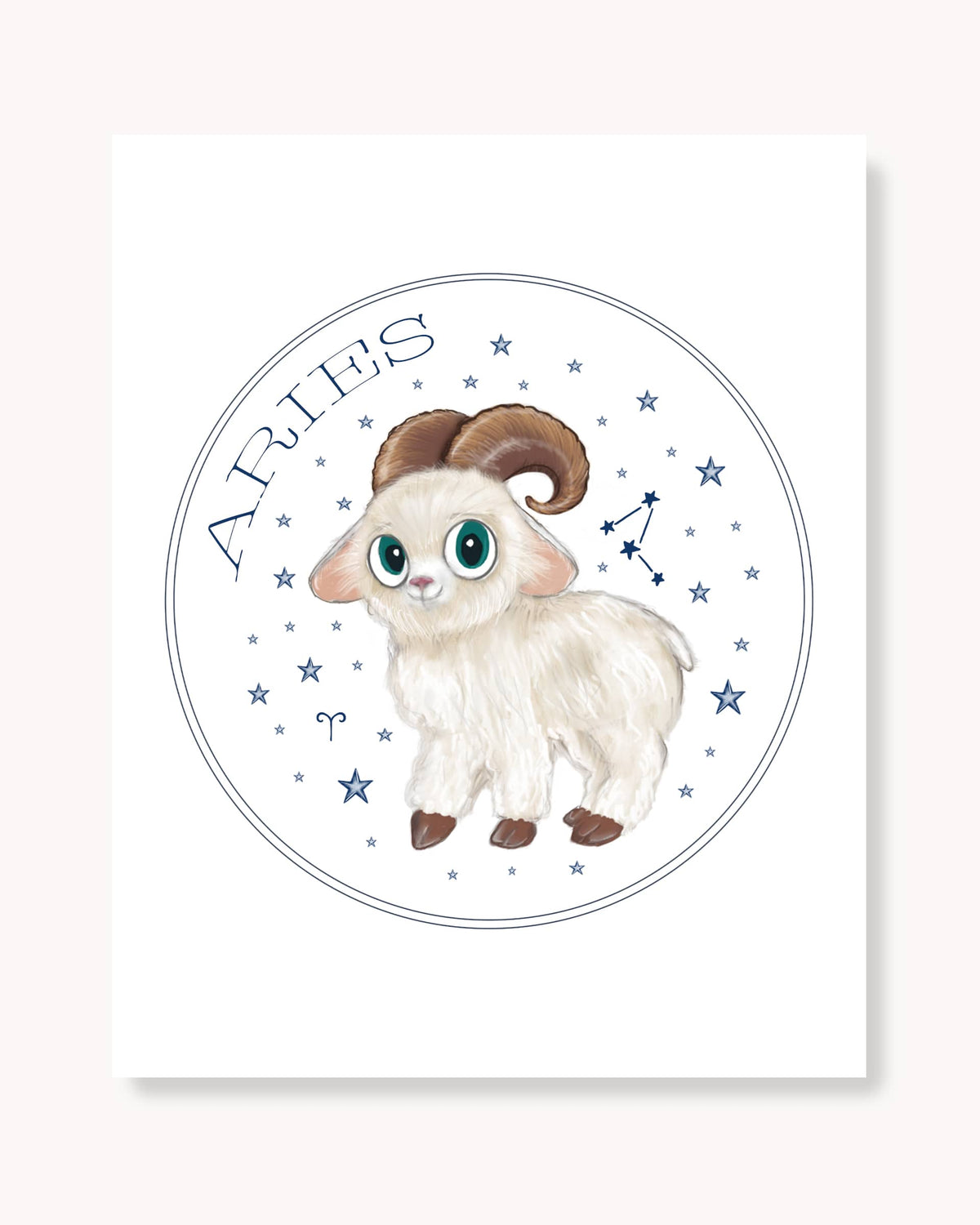 Hand drawn stars zodiac nursery wall art poster Aries cute baby animal farm sheep