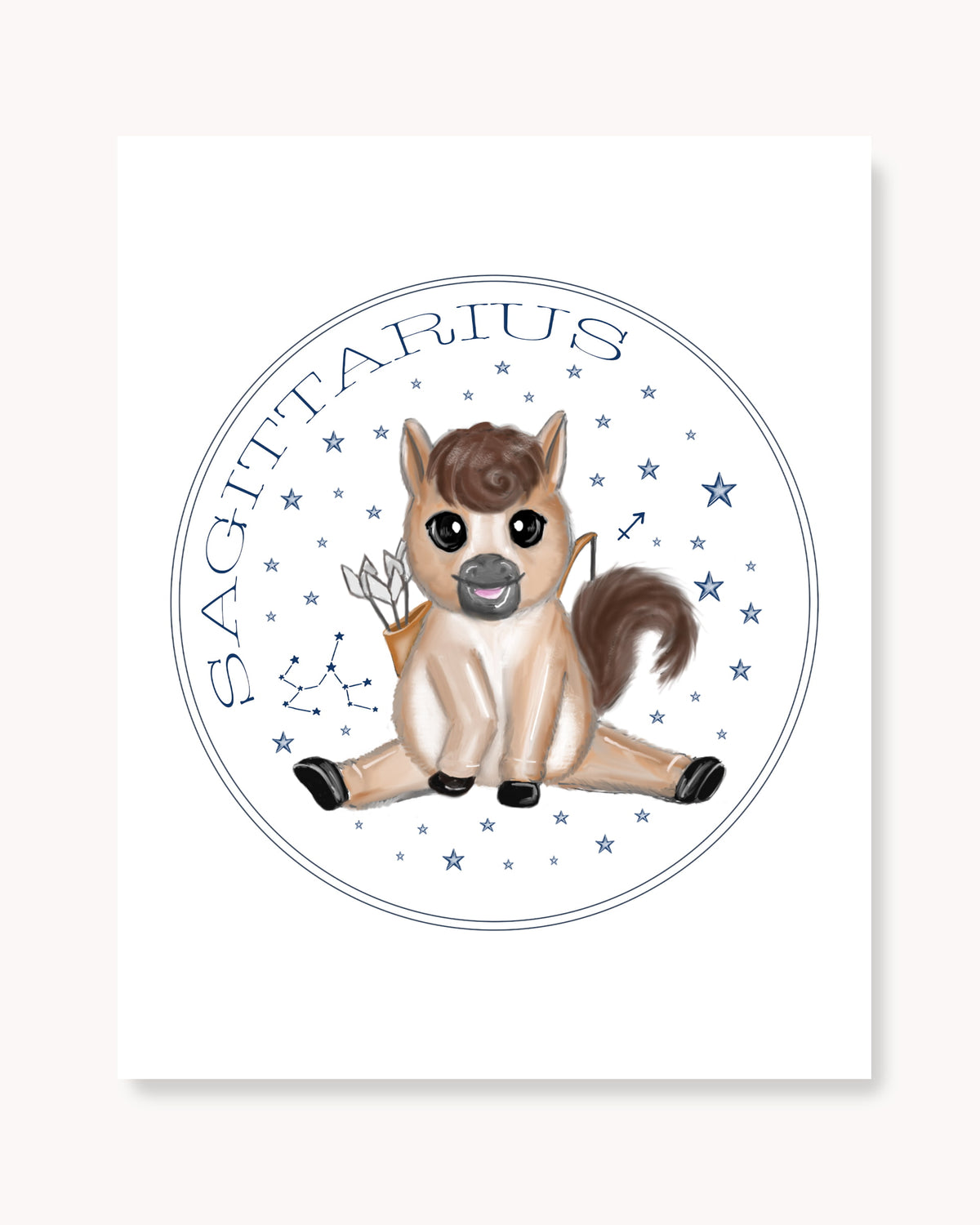 Hand drawn stars zodiac nursery decor wall art poster Sagittarius cute farm animal baby horse