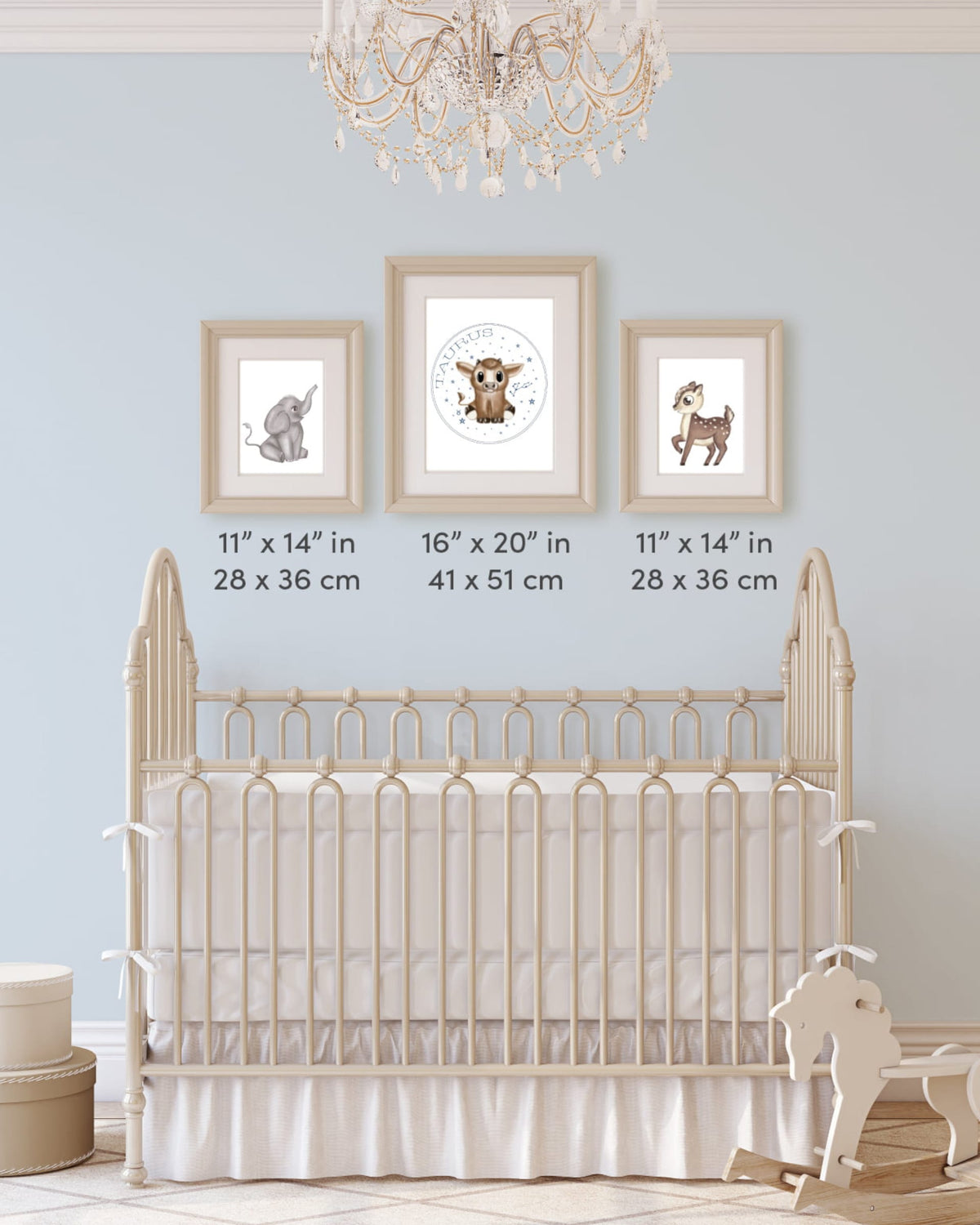 Nursery decor hand drawn baby animal wall art poster framed example